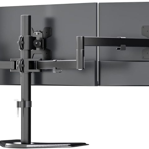 Triple Monitor Stand, Free Standing Three Monitor Fully Adjustable Desk Mount Fits 3 Screens up to 27 inch, 22 lbs Weight Capacity per Arm