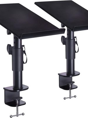 Studio Monitor Stands - Music Studio Desktop Speaker Stand - 2 Pack 12x9 Clamp-on Adjustable Short or Tall Speaker Support for Music Booth Desk Audio Monitor Stand Mount with Tilt