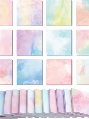 12 Pads 720 Sheets Watercolor Sticky Notes 2.8 x 2.8 Inches Cute Self Stick Note Pads Funny Self Adhesive Memo for Office School Home Students Teachers Gift (Pastel)