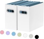 File Organizer, Small Storage Box, Cardboard File Folder Organizer, Collapsible File Box, Hanging File Organizer for Letter Size, Portable File Box with Handle, Only Box(White,2 Packs)