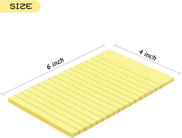 6 Pads Lined Sticky Notes with Lines 4x6 Self-Stick Notes Bright Color Sticky Notes, 45 Sheets/Pad (Yellow)