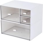 Desk Organizer with 4 Drawers, Makeup Organizer, Desktop Storage Box, Cosmetics Storage Box for nail polish, Lipstick, Brushes, Jewelry, Skincare, Bathroom Organization Boxes(White)