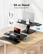 32 Inch Height Adjustable Standing Desk Converter, Sit to Stand Up Desk Riser with Wide Keyboard Tray for Home Office, Dual Monitor and Laptop standing desk topper , Black