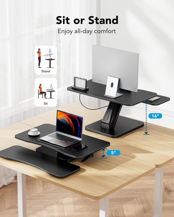 32 Inch Height Adjustable Standing Desk Converter, Sit to Stand Up Desk Riser with Wide Keyboard Tray for Home Office, Dual Monitor and Laptop standing desk topper , Black