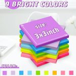 (36 Pack) Sticky Notes 3x3 in , 9 Bright Colors Self-Stick Note Pads it, Strong Adhesive, Easy to for Home, Office, Notebook