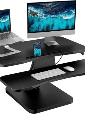 32 Inch Height Adjustable Standing Desk Converter, Sit to Stand Up Desk Riser with Wide Keyboard Tray for Home Office, Dual Monitor and Laptop standing desk topper , Black