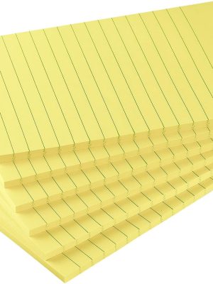 6 Pads Lined Sticky Notes with Lines 4x6 Self-Stick Notes Bright Color Sticky Notes, 45 Sheets/Pad (Yellow)