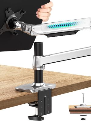 Single Monitor Arm Desk Mount, Holds Screens up to 40 Inches and 25 lbs, Fully Adjustable Monitor Mount with C-Clamp and Grommet Base, Aluminum, Silver