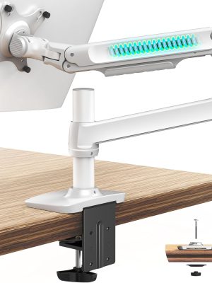 Single Monitor Arm Desk Mount, Holds Screens up to 40 Inches and 25 lbs, Fully Adjustable Monitor Mount with C-Clamp and Grommet Base, Aluminum, White