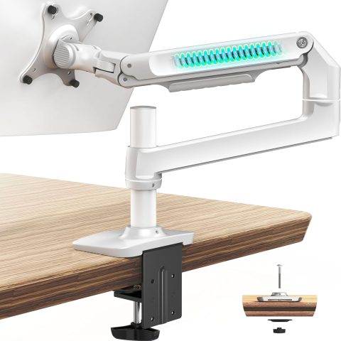 Single Monitor Arm Desk Mount, Holds Screens up to 40 Inches and 25 lbs, Fully Adjustable Monitor Mount with C-Clamp and Grommet Base, Aluminum, White